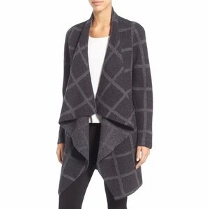 Eileen Fisher Windowpane Merino Wool Long Cascading Jacket